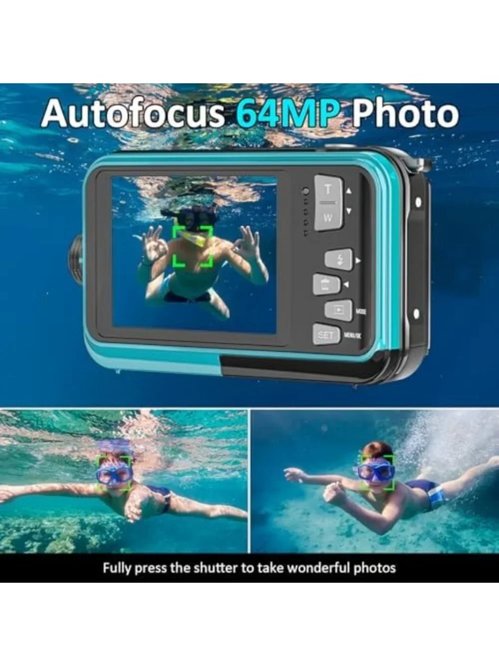 4K Waterproof Underwater Camera, 16FT Depth, 64MP Dual-Screen for Adventure